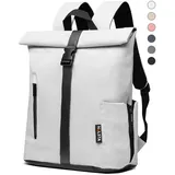 NULSTA Rucksack Rolltop Rucksack Wasserdicht Damen & Herren Daypack Freizeitrucksack, 30*15*40cm,Cityrucksack,Tourenrucksack,Schulrucksack weiß