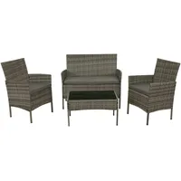 Mendler Poly-Rattan Garten-Garnitur HWC-N98, Sitzgruppe Lounge-Set, Metall Glas Stoff/Textil (180g/m2) ~ grau, Kissen hellgrau