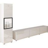 INOSIGN Wohnwand »BERLIN I«, (Komplett-Set, 2 St.), moderne grifflose Mediawand Breite 220 cm, Vitrine mit Verglasung, weiß