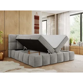 MKS Meble Boxspringbett 160x200 cm mit Bettkasten, Bett mit Matratze H3... Boxspringbett mit Topper T25 - NIRA - Hellgrau Strukture - H3