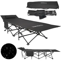 24MOVE® Feldbett Campingbett bis 150 kg In-und Outdoor Camping faltbar mit Seitentasche und Kissen