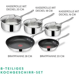 Tefal Jamie Oliver Cooks Classic E304S544 Topf-Set 8-tlg. 3 x Stielkasserolle + 2 x Bratpfanne