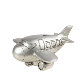 Ambiente Haus Spardose AMBIENTE HAUS "Flugzeug, silberfarben", silber (altsilberfarben), B:21cm H:10cm T:19cm, Kautschuk, Spardosen, Sparschwein, Retro-Design, ideales Geschenk