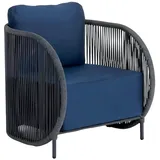 JVmoebel Gartenstuhl Sessel Design Couch Sofa Blau Hochwertig Rattan Polster Sitzer Luxus, Made in Europa blau