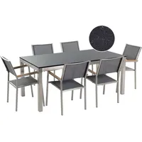 Beliani Gartenmöbel Set Schwarz Granit Edelstahl Tisch 180 cm