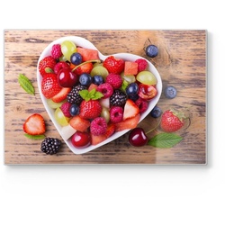 DEQORI Schneidebrett ‚Obstsalat ist Liebe‘, Glas, Platte Frühstücksbrett Schneideplatte bunt 30 cm x 20 cm