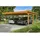SKANHOLZ Emsland Flachdach Carport 6,13 x 6,04 m lasiert in Eiche hell mit Regenrinne und Pfostenanker