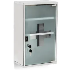 Relaxdays Medizinschrank XL,mEdelstahl, HBT:50,5x30x18cm, 3 Fächer, Glas-Tür abschließbar, kindersicher, silber