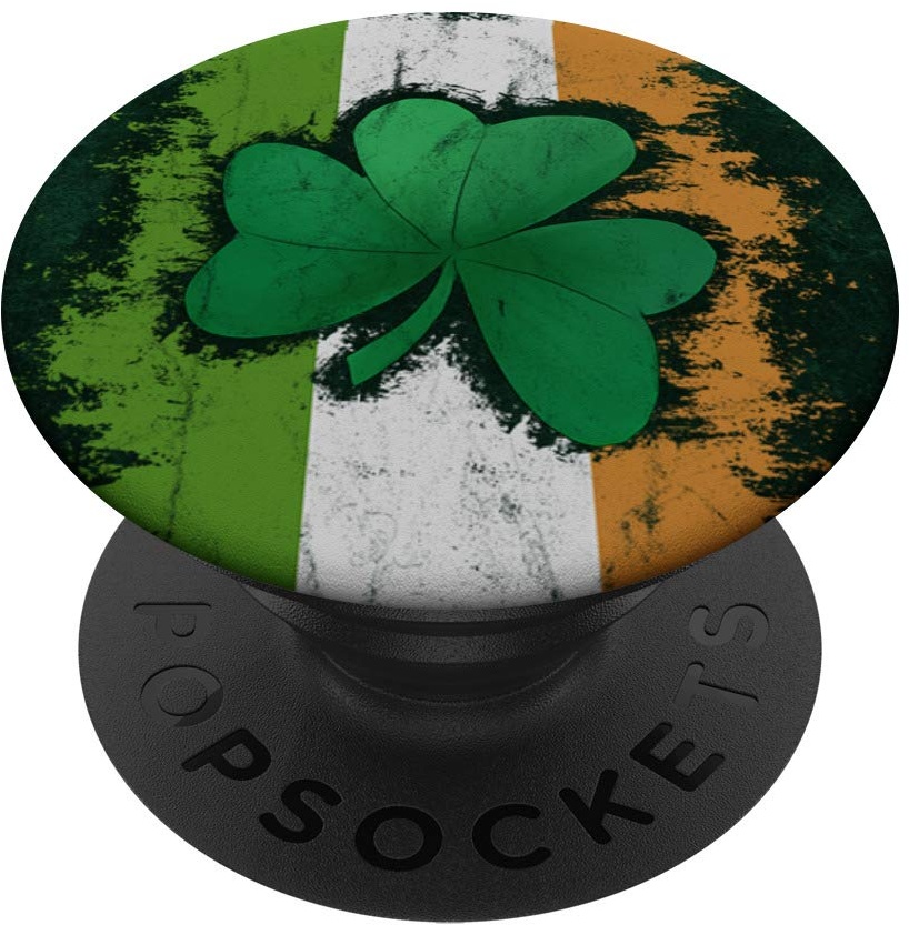 Lässige Retro Irische Flagge & Kleeblatt | St Patricks PopSockets PopGrip: Ausziehbarer Sockel und Griff für Handys/Tablets mit Tauschbarem Top