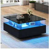 STILVORA Couchtisch mit LED-Beleuchtung,Wohnzimmertisch Sofatisch mit Schubladen,Schwarz (Beistelltisch, Wohnzimmertisch mit großen Stauraum und Schublade, 1-St., 2 Schubladen), Kaffeetisch mit Schubladen und transparentem Präsentationsbereich schwarz