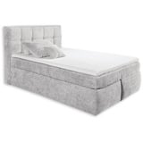 Stella Trading MICHIGAN 6 Boxspringbett 140x200, Silber - Bequemes Doppelbett mit 7-Zonen Federkern Wendematratze & Kaltschaum Topper - 150 x 128 x 225 cm (B/H/T)