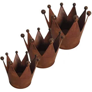 UNUS Krone Rost, Gartendeko Rostoptik, Edelrostrost Deko für Garten, Terrasse Balkon Blumentopf (3er Set)