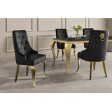 riess-ambiente Esszimmerstuhl MODERN BAROCK DELUXE schwarz / gold - Samt, Edelstahl, mit Löwenkopf (Einzelartikel, 1 St), Polsterstuhl mit Knopfheftung-ideal für glamouröse Küchen & Wohnzimmer schwarz