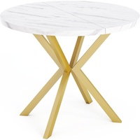 Runder Ausziehbarer Golden Esstisch - Loft Style Tisch mit Metallbeinen - 100 bis 180 cm - Industrieller Quadratischer Tisch für Wohnzimmer - Spac...