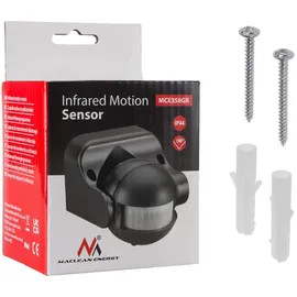 Maclean Brackets Maclean MCE358 Infrarot-Bewegungssensor 180° PIR-Bewegungssensor mit Dämmerungssensor Infrarot IP44 für Innen und Außen bis 12m Reichweite | Belastung 300/1200W (Grau)
