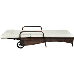 vidaXL Sonnenliege mit Polster & Rollen Poly Rattan Braun