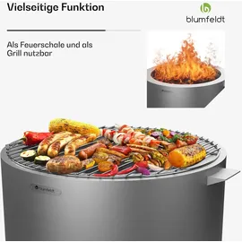 Blumfeldt Ignite Pure Feuerschale Edelstahl inkl. Grillrost und Regenhaube Silber