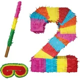 Party Factory Pinata Pinata Zahlen Set 0-9, Stab & Maske Kindergeburtstag Schlagpinata, 50 x 35 x 8cm