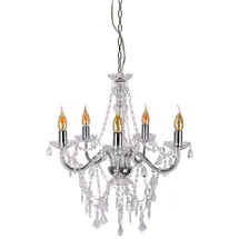 NÄVE Pendellampe Kronleuchter Hängeleuchte chrom Kristalle Wohnzimmerlampe H 85 cm,
