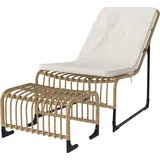 Outsunny Rattan Relaxsessel mit Fußhocker UV-beständig Gartensessel mit Kissen Bänder Outdoor Rattanstuhl Gartenstuhl für Garten, Balkon, Terrasse Naturholz   Aosom