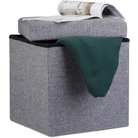 Relaxdays Faltbarer Sitzhocker Leinen 38 x 38 x 38 cm Dunkelgrau