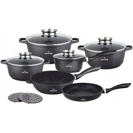 ZILNER 12-tlg Antihaftbeschichtet Kochtopfset Topfset Geschirrset Marmorbeschichtung, Induktion Topf-set ZL-8528 - Schwarz