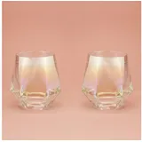 Winkee - Diamant Whisky-Gläser 2er Set Aperitif Glas Diamant Form mit Regenbogen Effekt | Geeignet für Whisky, Mojito, Vodka, Brandy, Gin | Geschenk an Weihnachten, Muttertag, Geburtstag