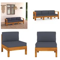 vidaXL 3 Sitzer Gartensofa mit Dunkelgrauen Auflagen Massivholz Akazie - Gartensofa - Gartensofas - Gartenbank - Gartenbänke - Grau