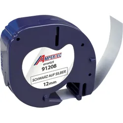 Label Band kompatibel zu Dymo 91208 (S0721730) schwarz auf silber 12mm x 4m