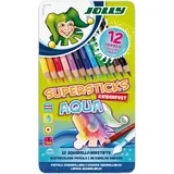 Jolly Supersticks Kinderfest AQUA Buntstifte, 12er-Metalletui, Wasservermalbar, Bruchsicher, 3.8 mm Mine, Made in Austria