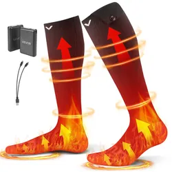 VEVOR Beheizte Socken Unisex, 5000 mAh Akkubetrieben, Wiederaufladbare Heizsocken mit 4 Heizstufen, Fußwärmer für Angeln, Camping, Wandern, Skifahren, Arbeiten im Freien, Winter