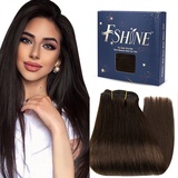 Fshine Haar Extensions Echthaar Tressen Echthaar 50cm 100g Dunkelbraune Haartressen Echthaar zum Einnähen Haarverlängerung Echthaar Tressen zum Einnähen Tressen Extensions Echthaar Farbe 2