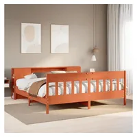 vidaXL Massivholzbett mit Regal 200 x 200 cm Kiefer massiv wachsbraun