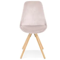Vintage Esszimmerstuhl aus Samt  Rosa Polsterstuhl mit Naturholzbeinen  Eleganter Küchenstuhl im Retro Stil  Gepolsterte Sitzfläche  Kadima Design