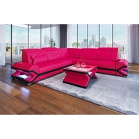 Sofa Dreams Ecksofa Ledersofa Couch Sorrento L Form Sofa Leder, mit LED, wahlweise mit Bettfunktion als Schlafsofa, Designersofa rosa|schwarz