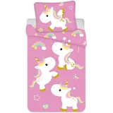 COFI Unicorn Bettwäsche Einhorn-Motiv Rosa 135 x 200 cm + 80 x 80 cm