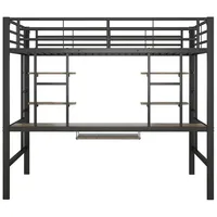 Gotagee Metallbett Jugendbett mit Schreibtisch Eisenbett 140x200cm Gästebett Hochbett