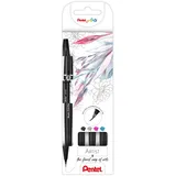 Pentel SESF30C-4 Brush Sign Pen Artist - Pinselstift mit extra feiner Pinsel-Spitze, 4er Set, sortiert, Schwarz, Grau, Pink, Hellblau