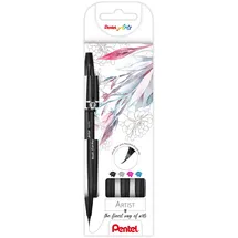 Pentel SESF30C-4 Brush Sign Pen Artist - Pinselstift mit extra feiner Pinsel-Spitze, 4er Set, sortiert, Schwarz, Grau, Pink, Hellblau