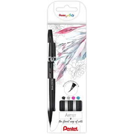 Pentel SESF30C-4 Brush Sign Pen Artist - Pinselstift mit extra feiner Pinsel-Spitze, 4er Set, sortiert, Schwarz, Grau, Pink, Hellblau