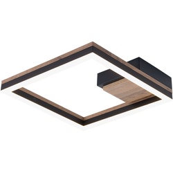 LED Deckenleuchte Holz Wohnzimmerleuchte Decke Designleuchte schwarz, Metall MDF, 12W 600Lm warmweiß, LxBxH 27x27x5,4 cm
