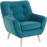 exxpo - sofa fashion Sessel »Scandi, Loungesessel mit tollem Sitzkomfort, hochwertige Polsterung«, bequem, hohe Holzfüße blau