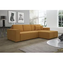 Fun Möbel Ecksofa Schlafsofa Sofa CONOR Stoff Senf Ottomane Rechts