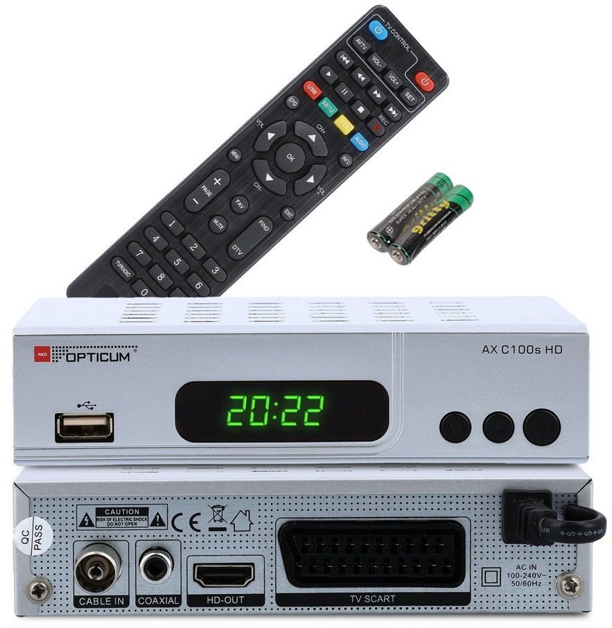 RED OPTICUM AX C100 silber Full HD DVB-C Receiver mit Aufnahmefunktion Kabel-Receiver (EPG, HDMI, USB, SCART, Coaxial Audio, Receiver für Kabelfernsehen) silberfarben