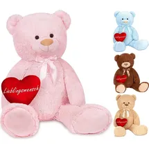 Brubaker XXL Teddybär 100 cm Rosa mit einem Lieblingsmensch Herz Stofftier Plüschtier Kuscheltier