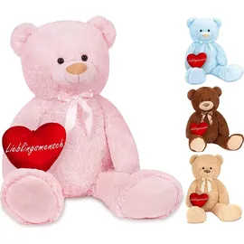 Brubaker XXL Teddybär 100 cm Rosa mit einem Lieblingsmensch Herz Stofftier Plüschtier Kuscheltier