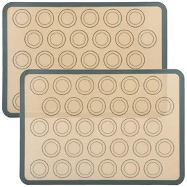 Intirilife 2x Silikon Macaron Backmatte in Grau-Braun mit 42 x 29.5 cm Größe - Backmatte Kochutensil Backunterlage Teigrollmatte
