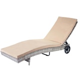 Mendler Sonnenliege HWC-D80, Gartenliege Relaxliege Liege, Poly-Rattan grau, Kissen beige