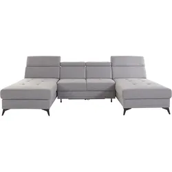Wohnlandschaft INOSIGN "Cardiz U-Form", grau, B:296cm H:83cm T:173cm, Webstoff (100% Polyester), Luxus-Microfaser Paris (90% Polyester/10% Polyamid), Struktur fein (100% Polyester), Samtoptik (100% Polyester), Sofas, inkl.Kopfteilverstellung und Federkern wahlweise mit Bettfunktion