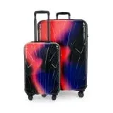 Suitline - 2er Kofferset, Kabinenkoffer 55cm + Großer Reisekoffer, Trolleys Hartschale glänzend , 4 Rollen,TSA, Neon Red